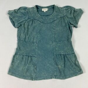 Deletta Shirt Womens XS Blue Puff Sleeve Ruffle Hem Top Tee Anthropologie